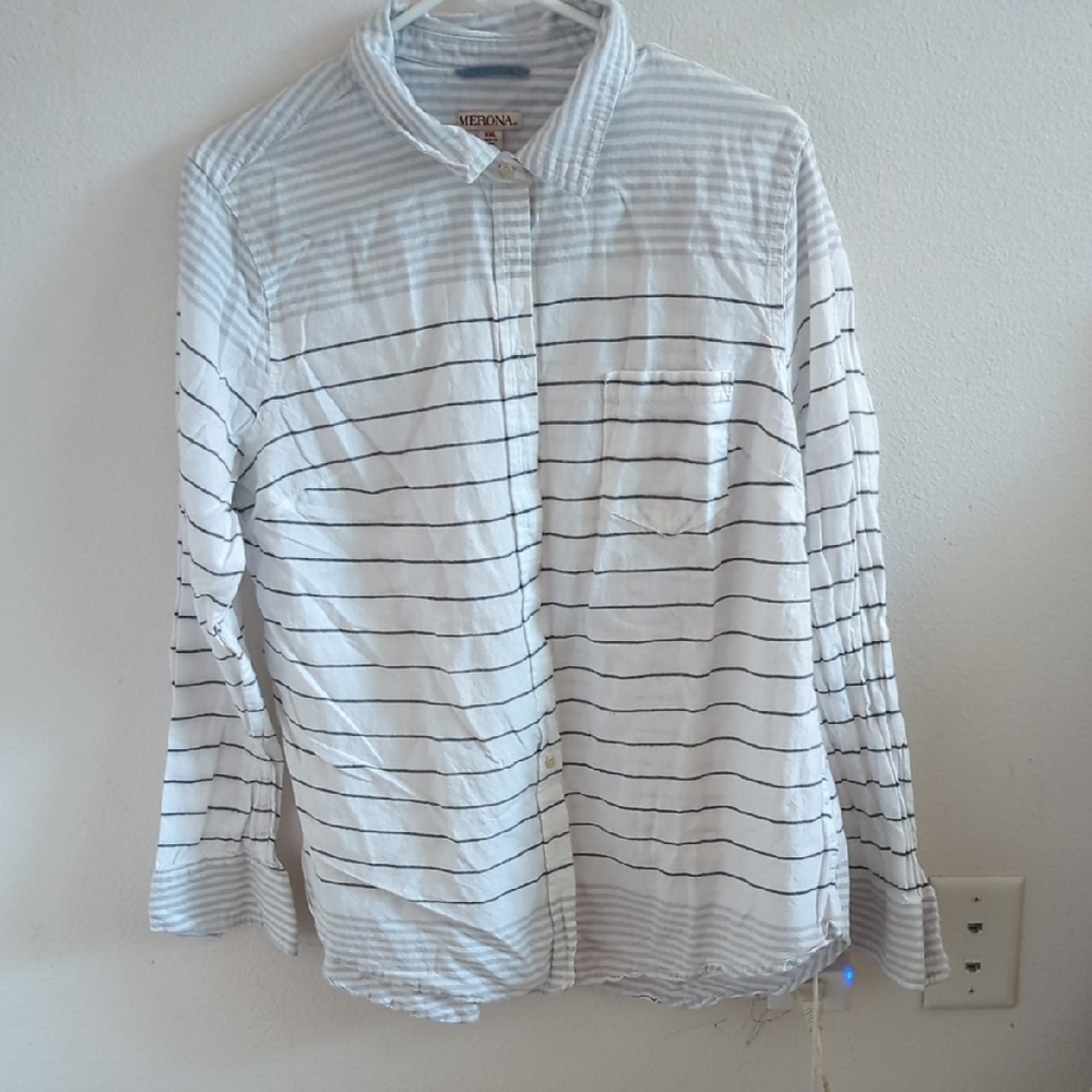 Madewell White Striped Button-Up Shirt